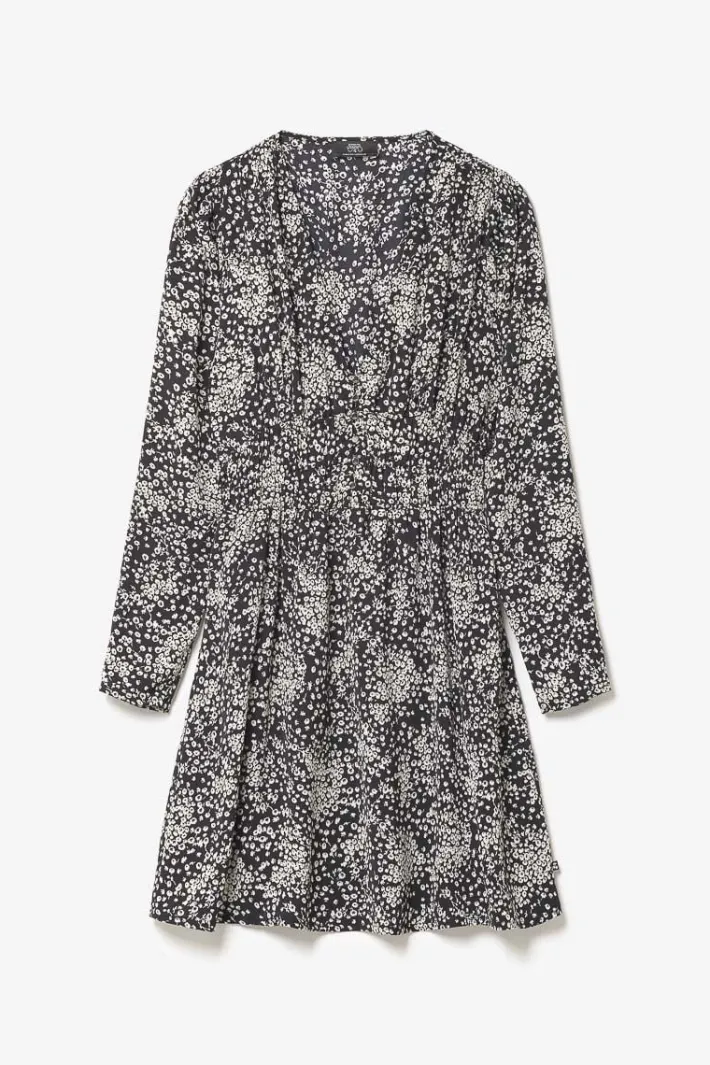 Le Temps des Cerises Robe Edwina A Motif Fleuri Noir Et Blanc Black Flower Cheap