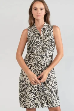 Le Temps des Cerises Robe En Lin Melange Muna A Motif Animalier Zebra Best