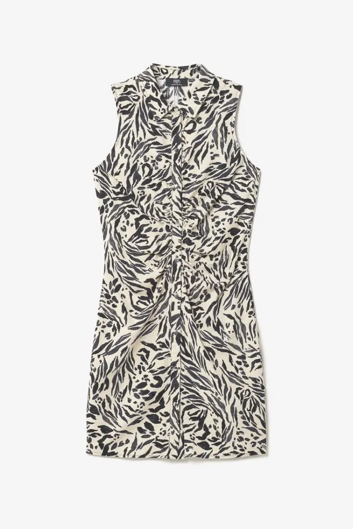 Le Temps des Cerises Robe En Lin Melange Muna A Motif Animalier Zebra Best
