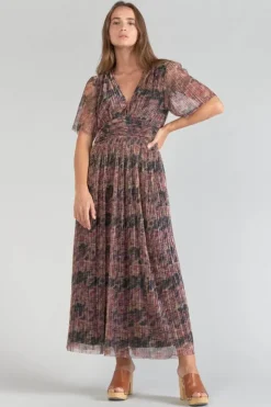 Le Temps des Cerises Robe Longue Amiel Imprimee Irisee Dhalia Sale