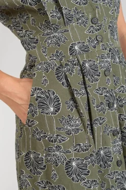 Le Temps des Cerises Robe Longue Croft Kaki A Motif Fleuri Lizard Clearance