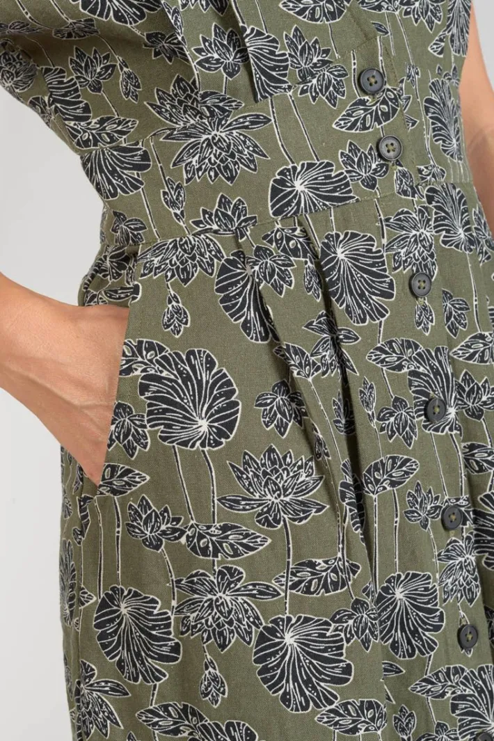 Le Temps des Cerises Robe Longue Croft Kaki A Motif Fleuri Lizard Clearance