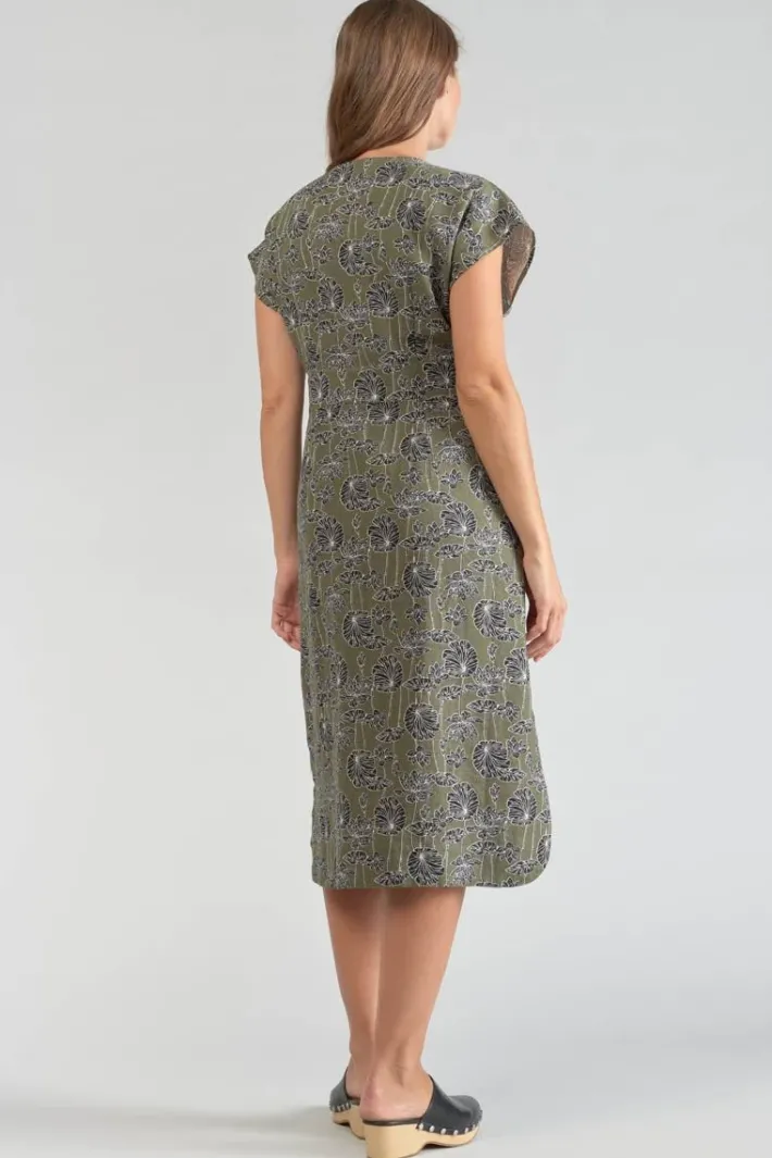 Le Temps des Cerises Robe Longue Croft Kaki A Motif Fleuri Lizard Clearance