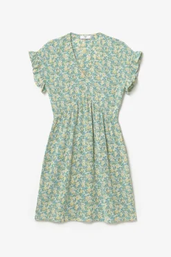 Le Temps des Cerises Robe Tate A Motif Fleuri Vert Et Bleu Liberty Blue Discount