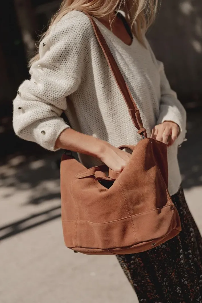 Le Temps des Cerises Sac Astier En Cuir Suede Camel Cheap
