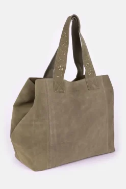 Le Temps des Cerises Sac Cabas Micky En Cuir Suede Kaki Khaki Fashion