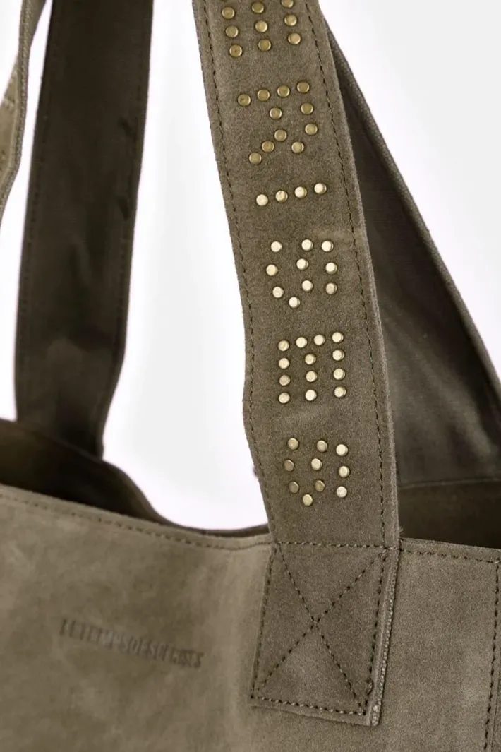 Le Temps des Cerises Sac Cabas Micky En Cuir Suede Kaki Khaki Fashion