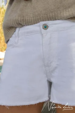 Le Temps des Cerises Short Court Veronika En Jeans Blanc By Veronika Loubry White Best