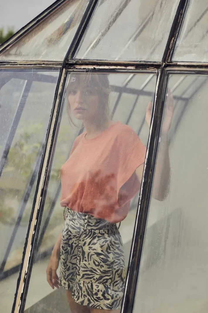 Le Temps des Cerises Short En Lin Melange Lest A Motif Animalier Zebra Store