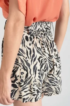 Le Temps des Cerises Short En Lin Melange Lest A Motif Animalier Zebra Store