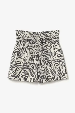 Le Temps des Cerises Short En Lin Melange Lest A Motif Animalier Zebra Store