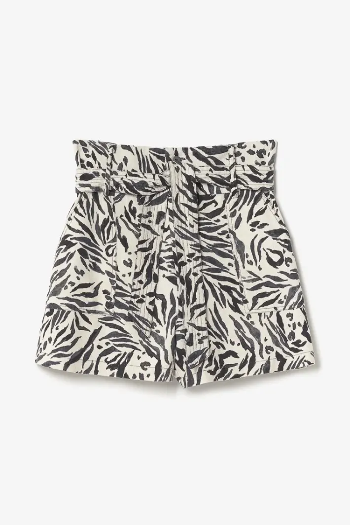 Le Temps des Cerises Short En Lin Melange Lest A Motif Animalier Zebra Store