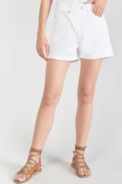 Le Temps des Cerises Short Mosta En Jeans Blanc A Fermeture Asymetrique White Clearance