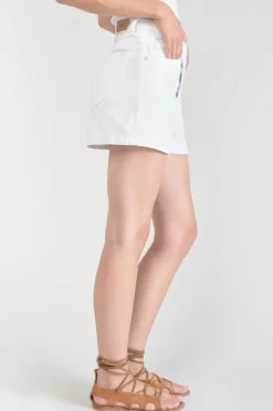 Le Temps des Cerises Short Mosta En Jeans Blanc A Fermeture Asymetrique White Clearance