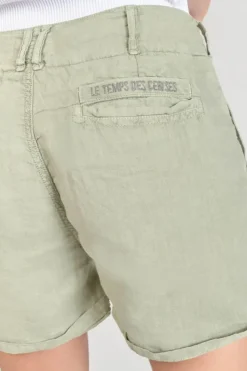 Le Temps des Cerises Short Pagode En Lin Kaki Clair Sea Spray Sale