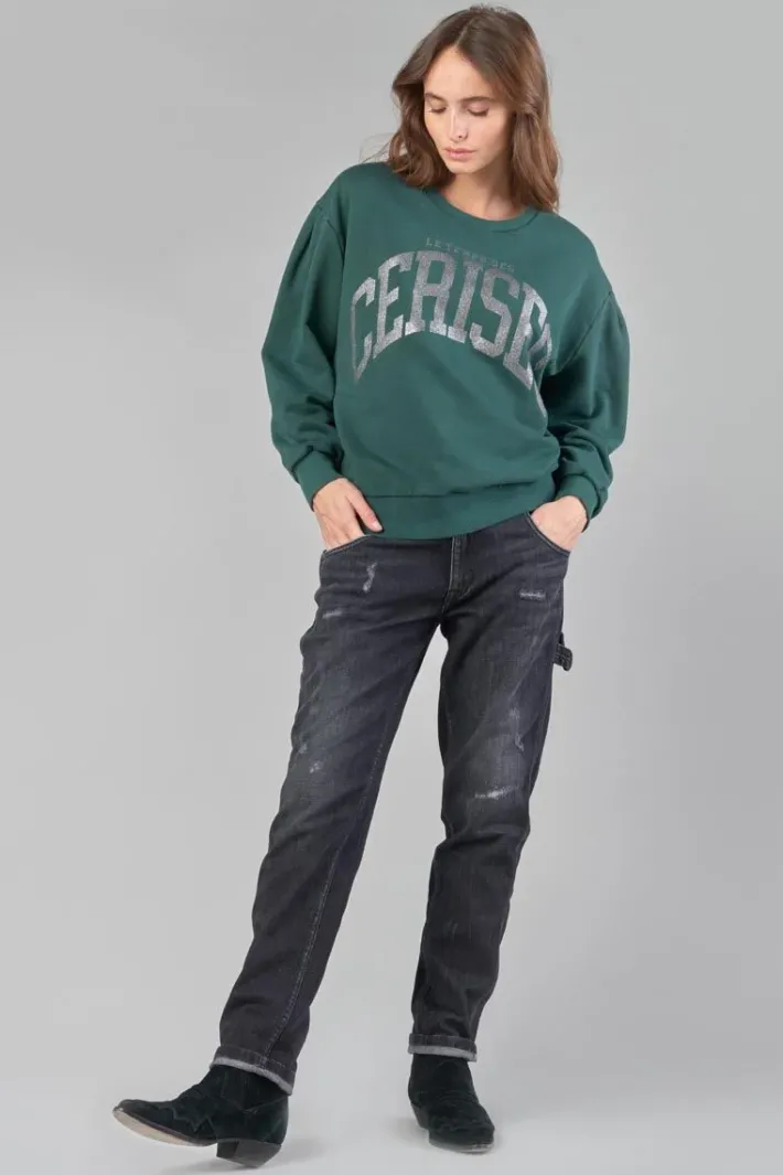 Le Temps des Cerises Sweat Moa Vert Bouteille Imprime Green Bottle Outlet