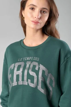 Le Temps des Cerises Sweat Moa Vert Bouteille Imprime Green Bottle Outlet