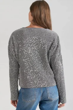 Le Temps des Cerises Top Able Argente Glitter Cheap