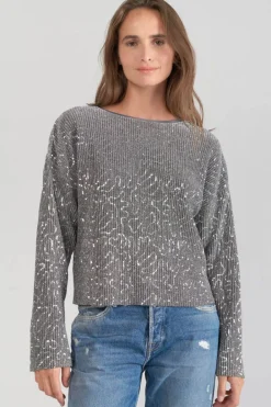 Le Temps des Cerises Top Able Argente Glitter Cheap