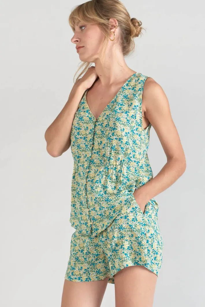 Le Temps des Cerises Top Craig A Motif Fleuri Vert Et Bleu Liberty Blue Best
