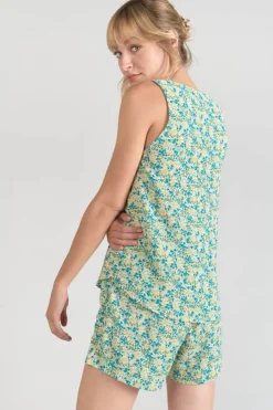 Le Temps des Cerises Top Craig A Motif Fleuri Vert Et Bleu Liberty Blue Best