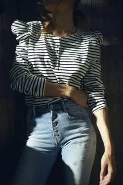 Le Temps des Cerises Top Demi A Rayures Noires Et Blanches Black/White Stripes Cheap