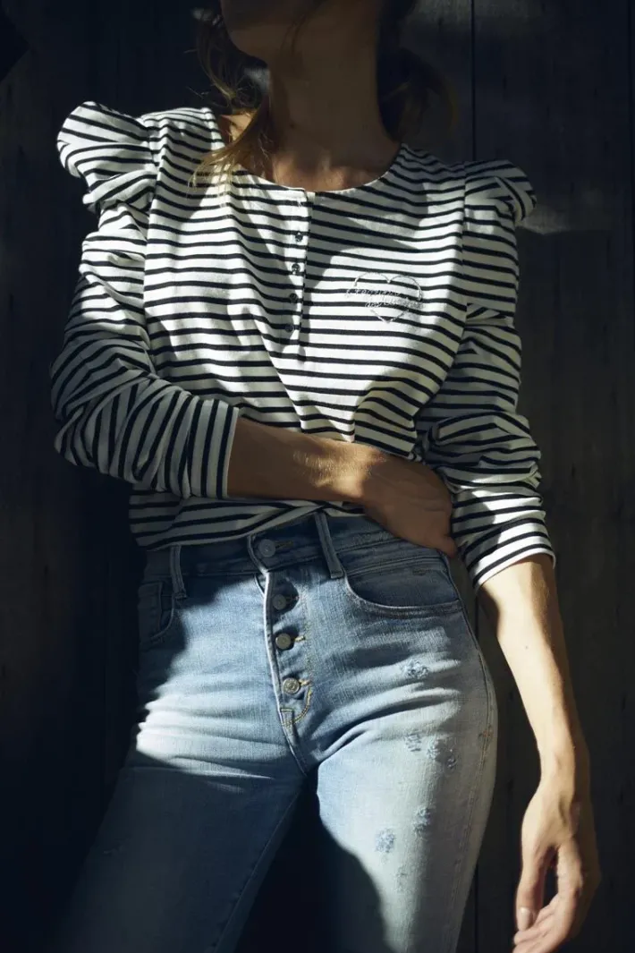 Le Temps des Cerises Top Demi A Rayures Noires Et Blanches Black/White Stripes Cheap
