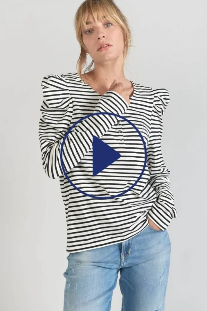 Le Temps des Cerises Top Demi A Rayures Noires Et Blanches Black/White Stripes Cheap