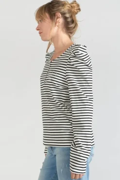 Le Temps des Cerises Top Demi A Rayures Noires Et Blanches Black/White Stripes Cheap