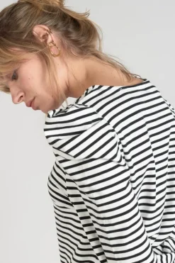 Le Temps des Cerises Top Demi A Rayures Noires Et Blanches Black/White Stripes Cheap