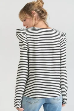 Le Temps des Cerises Top Demi A Rayures Noires Et Blanches Black/White Stripes Cheap