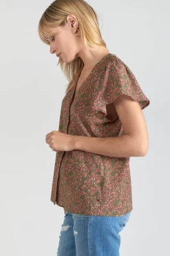 Le Temps des Cerises Top Norine Kaki A Motif Fleuri Khaki Flowers Cheap