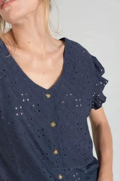 Le Temps des Cerises Top Pedrina Ajoure Bleu Marine Midnight Clearance