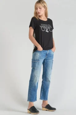 Le Temps des Cerises T-Shirt Bi-Matiere Domi Noir Imprime Black Best