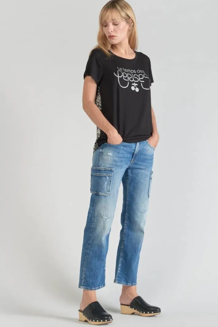 Le Temps des Cerises T-Shirt Bi-Matiere Domi Noir Imprime Black Best