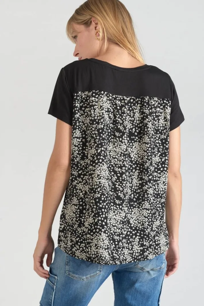 Le Temps des Cerises T-Shirt Bi-Matiere Domi Noir Imprime Black Best