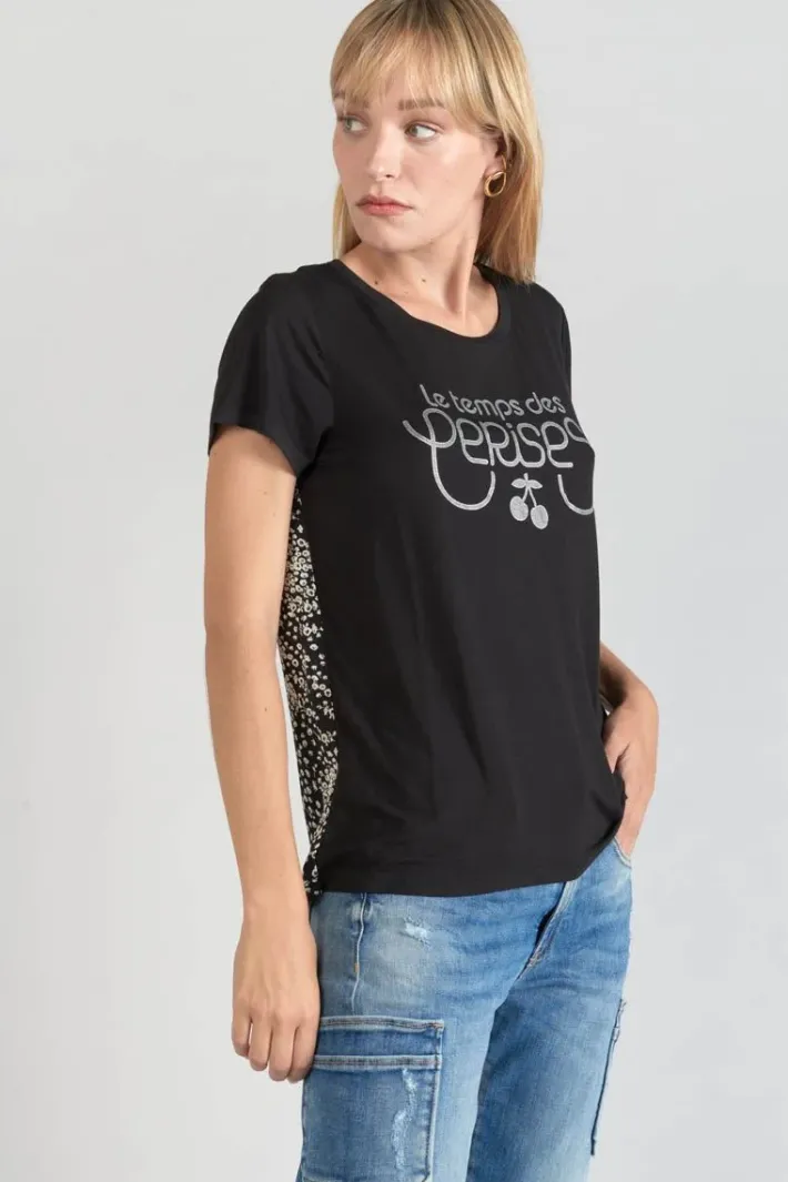 Le Temps des Cerises T-Shirt Bi-Matiere Domi Noir Imprime Black Best