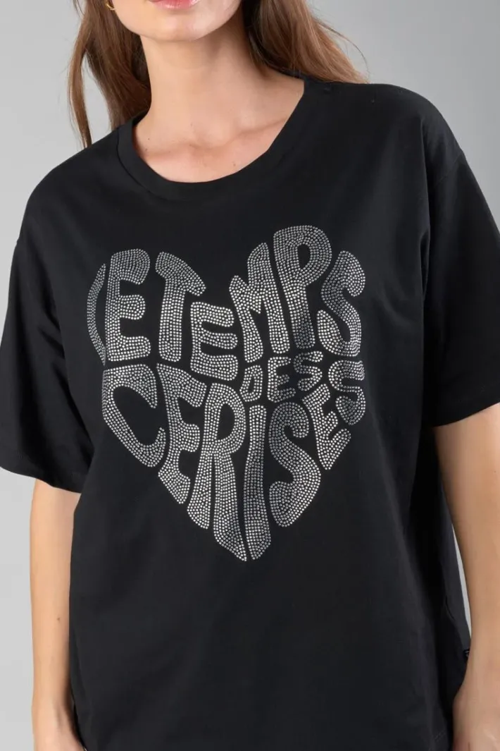 Le Temps des Cerises T-Shirt Oraya Noir A Strass Black Outlet