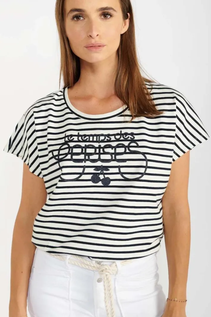 Le Temps des Cerises T-Shirt Sailor Mariniere Blue Clearance