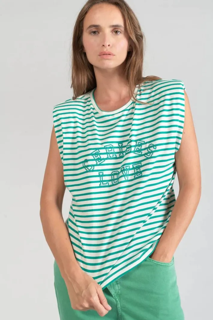 Le Temps des Cerises T-Shirt Sans Manches Male A Rayures Vertes Tropical Sale