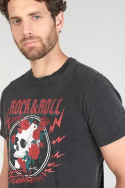 Le Temps des Cerises T-Shirt Stipe Gris Delave Imprime Black New