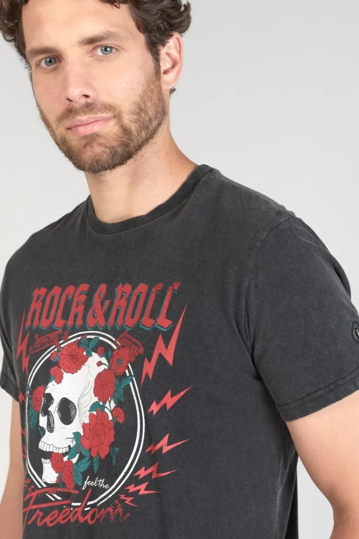 Le Temps des Cerises T-Shirt Stipe Gris Delave Imprime Black New