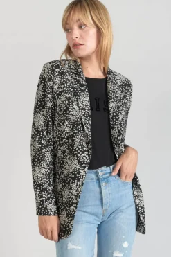Le Temps des Cerises Veste Blazer Urielle A Motif Fleuri Noir Et Blanc Black Flower Shop