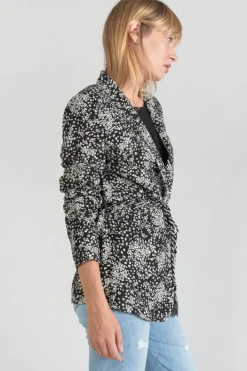 Le Temps des Cerises Veste Blazer Urielle A Motif Fleuri Noir Et Blanc Black Flower Shop