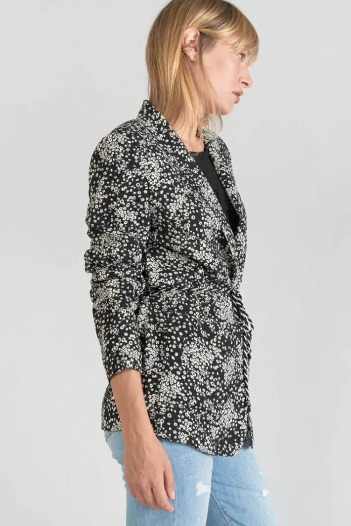 Le Temps des Cerises Veste Blazer Urielle A Motif Fleuri Noir Et Blanc Black Flower Shop