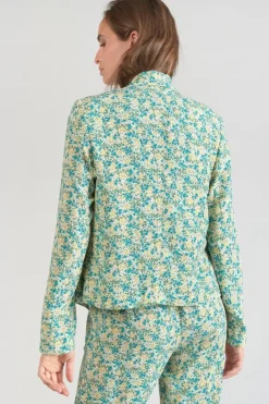 Le Temps des Cerises Veste Tasha A Motif Fleuri Vert Et Bleu Liberty Blue New