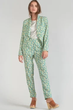 Le Temps des Cerises Veste Tasha A Motif Fleuri Vert Et Bleu Liberty Blue New