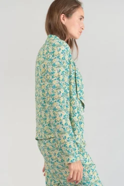 Le Temps des Cerises Veste Tasha A Motif Fleuri Vert Et Bleu Liberty Blue New